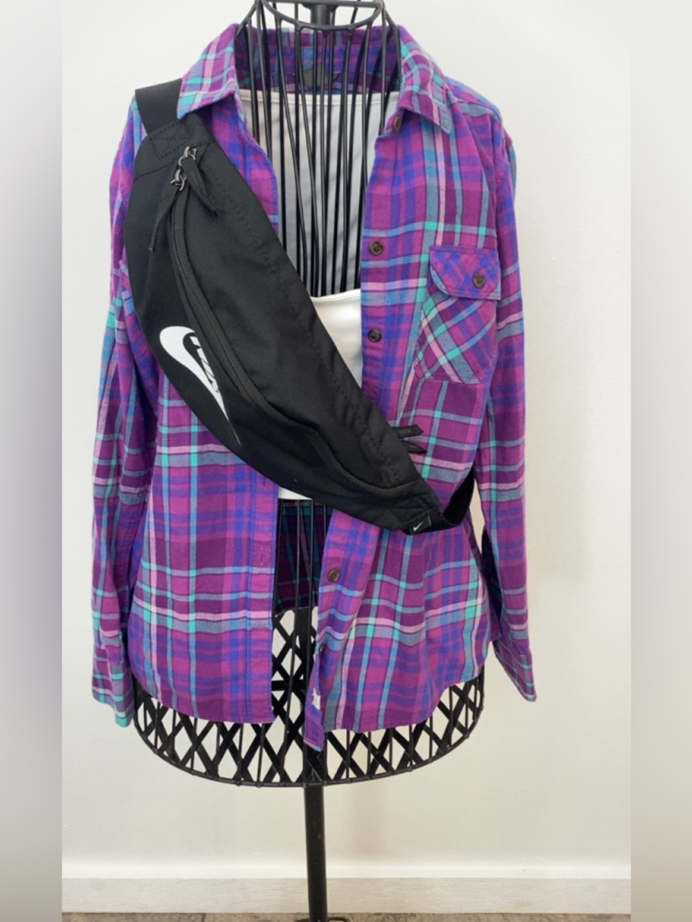 Purple Plaid Button-Up Shirt